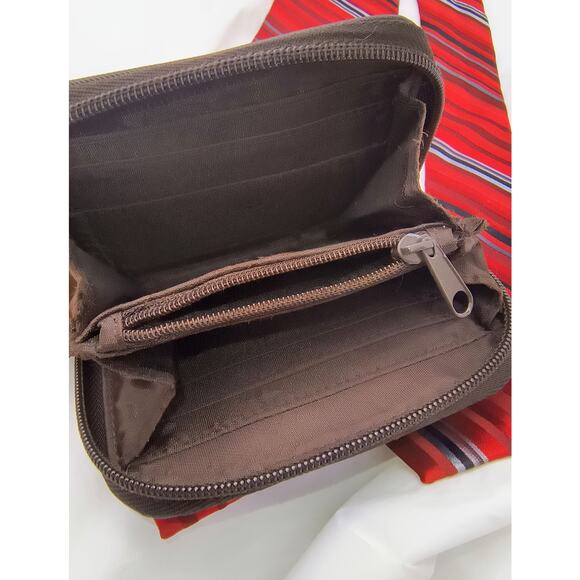 BUNDLE: Kenneth Cole Red Striped Tie & a Small Brown Canvas Zippered Wallet - Picture 7 of 10